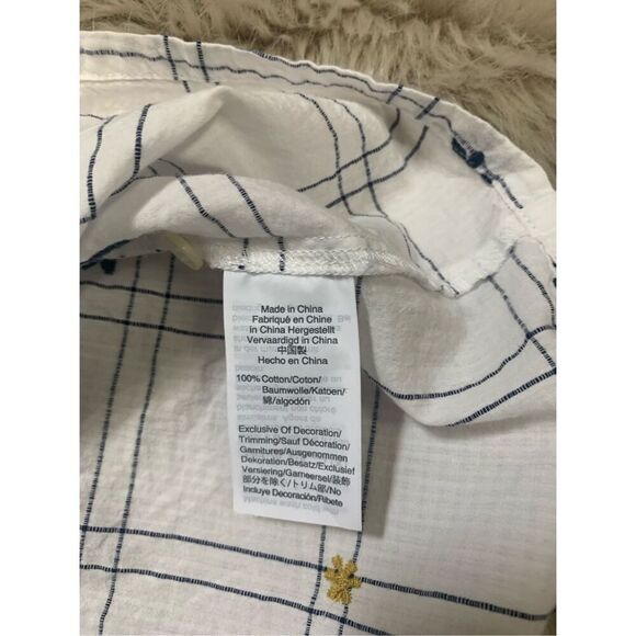 Madewell Loose Top Embroidered Windowpane Square-Neck Button-Down Small - Picture 6 of 9